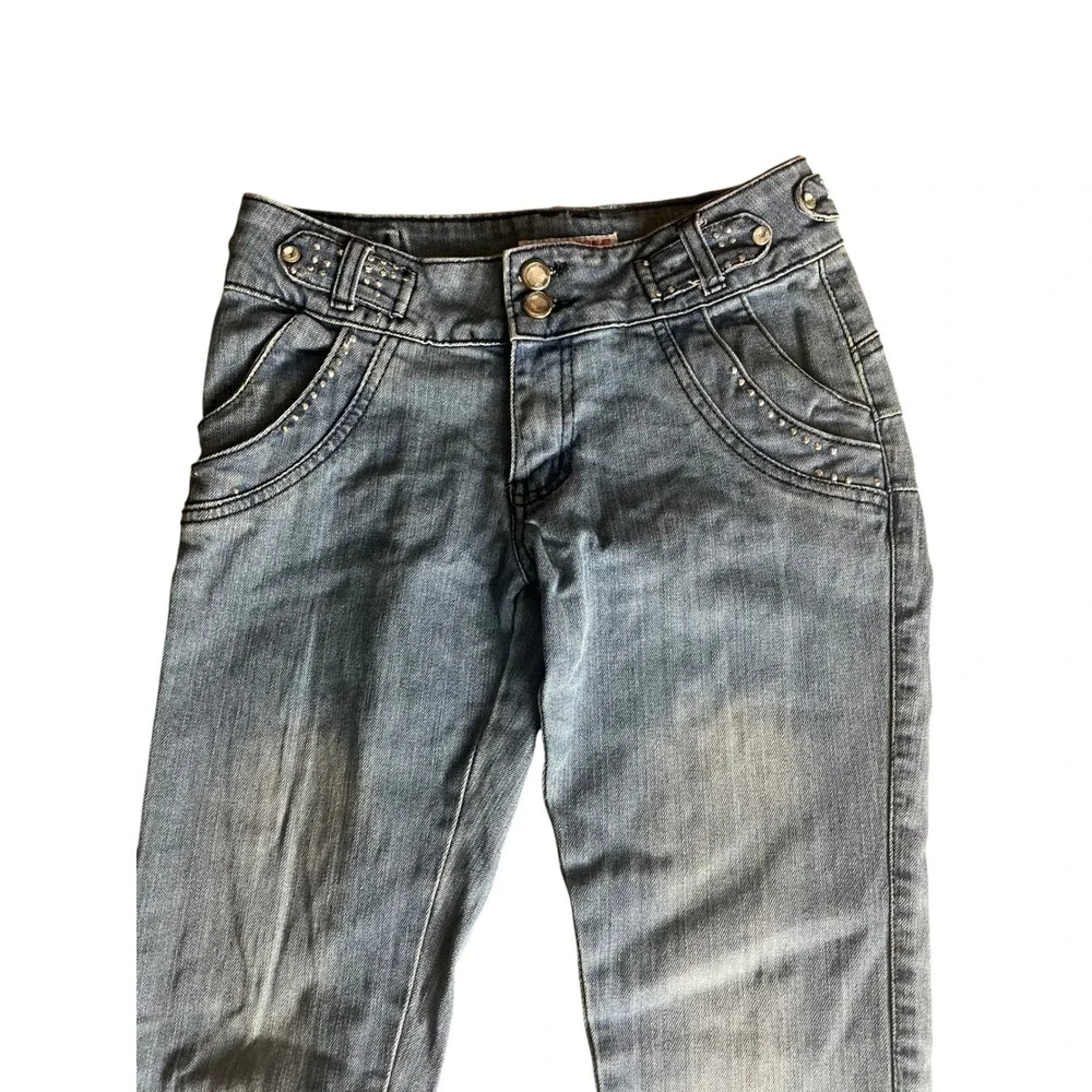 Crystal Vogue Jeans Girls 14 Blue Rhinestone‎ Embellished Y2K Skinny